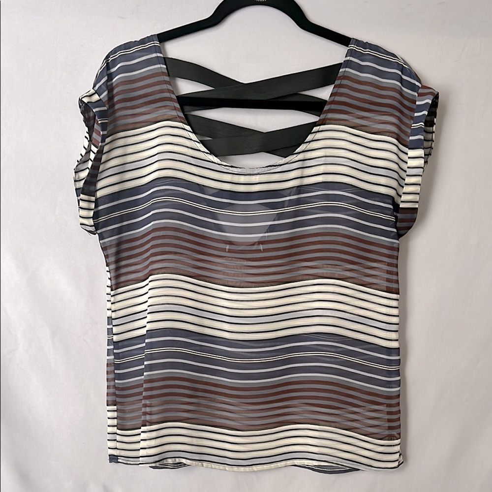 Striped cap sleeve blouse